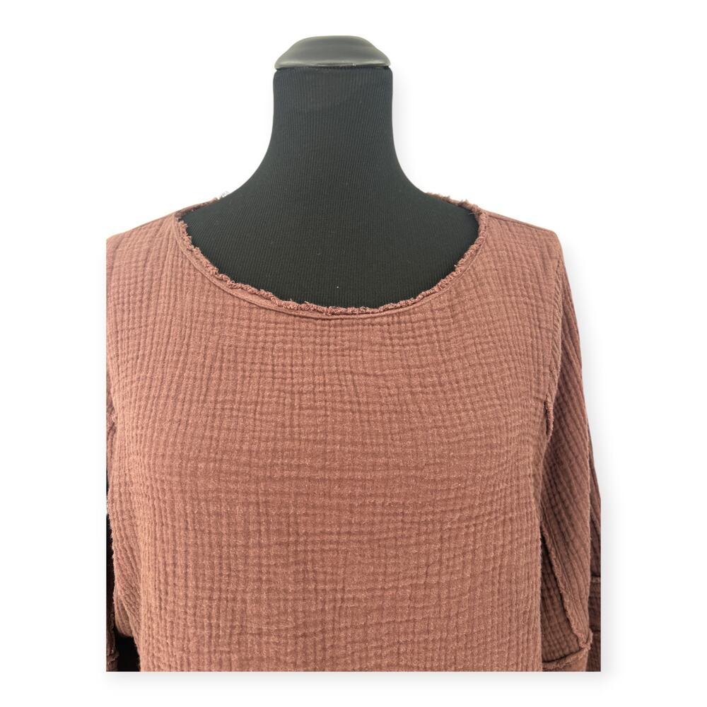 Grade & Gather S Muslin Textured Gauzy Top Balloon Long Sleeve Cropped Blouse - Picture 3 of 6